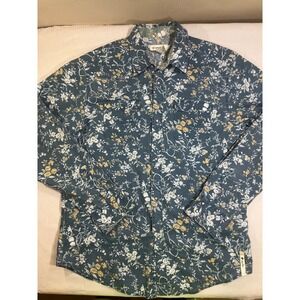 Split Mens XL Western Pearl Snap Shirt Floral Vine Slate Blue Long Sleeve Cotton